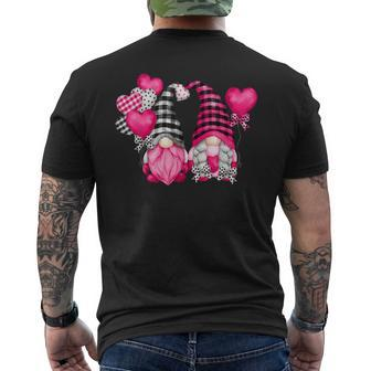 Pink Buffalo Plaid And Heart Balloons Valentine's Day Gnome Men's T-shirt Back Print - Monsterry AU