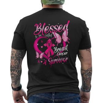 Pink Butterfly Blessed To Be Called Breast Cancer Survivor V6 Mens Back Print T-shirt - Thegiftio UK