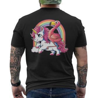 Pink Flamingo Unicorn Bird Lovers Squad Rainbow Men's T-shirt Back Print | Mazezy