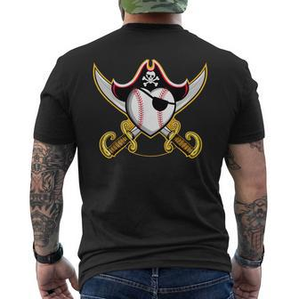 Pirate Baseball Heart Skull Pirate Men's T-shirt Back Print - Monsterry