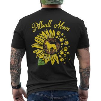 Pitbull Mom Sunflower Paw Pittie Dog Owner Mama Women Gif Men's T-shirt Back Print | Mazezy
