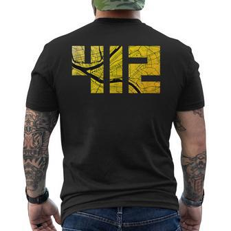 Pittsburgh 412 Black And Yellow City Street Map Men's T-shirt Back Print - Monsterry CA