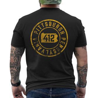 Pittsburgh Pennsylvania 412 Map Sl City Home Vintage Men's T-shirt Back Print - Monsterry UK