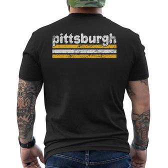 Pittsburgh Pennsylvania Three Stripe Vintage Weathered Men's T-shirt Back Print - Monsterry CA