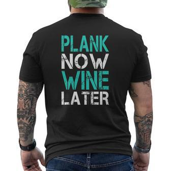 Plank Now Wine Later Fitness Gym Mens Back Print T-shirt | Mazezy CA