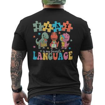 Play Is My Favorite Language Dinosaurs Speech Therapy Slp Men's T-shirt Back Print - Seseable