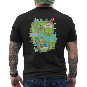 Play Toy Train On Dad's Back Play Mat Train Track For Dad Mens Back Print T-shirt | Mazezy