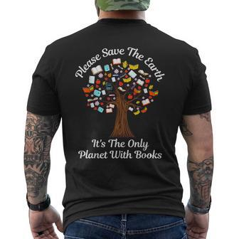Please Save The Earth It's The Only Planet With Books Men's T-shirt Back Print | Mazezy