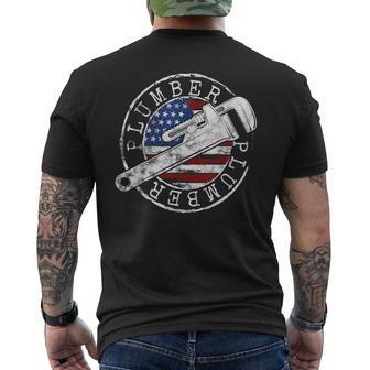 Plumber American Flag Plumbing Usa Patriot Stamp Style Men's T-shirt Back Print - Monsterry DE