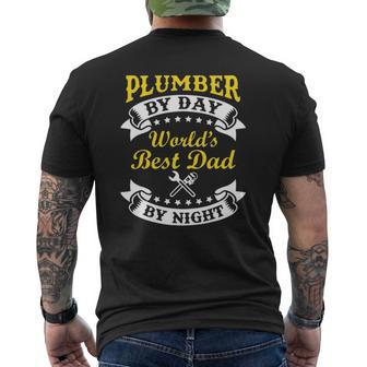 Plumber By Day World's Best Dad By Night Father's Day Mens Back Print T-shirt | Mazezy