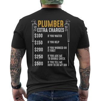 Plumber Extra Charges Plumbing Tool Pipe Hobbyis Craftsman Men's T-shirt Back Print | Mazezy