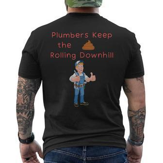 Plumber Pride Keep Poo Running Downhill Blue Collar Humor Men's T-shirt Back Print - Monsterry CA