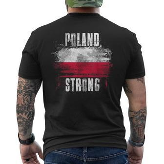 Poland Strong Distressed Flag Polish Pride Men's T-shirt Back Print - Monsterry