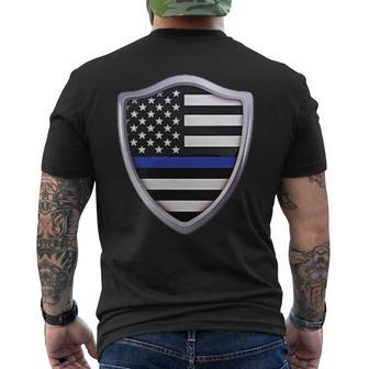 Police Blue Line Us Flag Police Shield Blue Lives Matter Men's T-shirt Back Print - Monsterry CA