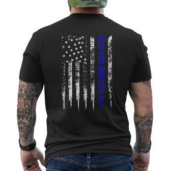 Police Daddy Blue Line Fathers Day Distressed Men's T-shirt Back Print - Monsterry