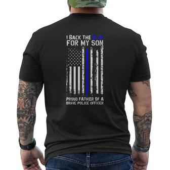 Police Flag I Back The Blue For My Son Proud Father Mens Back Print T-shirt | Mazezy