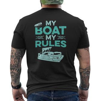 Pontoon Boat Captain My Boat My Rules Father's Day Mens Back Print T-shirt | Mazezy