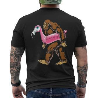 Pool Party Bigfoot Flamingo Sasquatch Pink Float Men's T-shirt Back Print | Mazezy