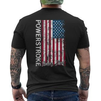 Powerstroke Burning Diesel American Flag Men's T-shirt Back Print - Monsterry