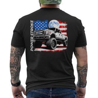 Powerstroke Turbo Diesel Truck American Flag Rolling Coal Men's T-shirt Back Print - Monsterry UK