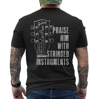 Praise Him With Stringed Instruments Psalm 1504 Mens Back Print T-shirt - Thegiftio UK