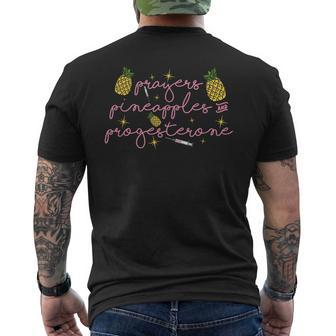 Prayers Pineapples & Progesterone Ivf Fertility Transfer Day Men's T-shirt Back Print - Monsterry