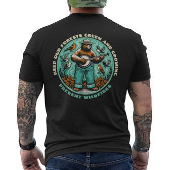 Prevent Wildfires Smokey Bear Banjo & Birds Men's T-shirt Back Print - Seseable