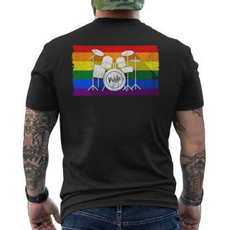 Pride Rainbow Flag Drum Kit Drummer Shadow Men's T-shirt Back Print | Mazezy