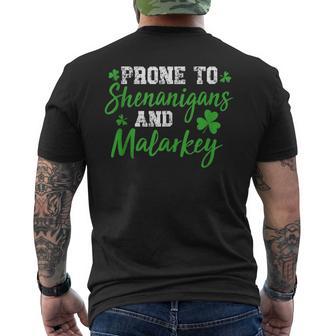 Prone To Shenanigans & Malarkey Fun Clovers St Patrick's Day Men's T-shirt Back Print - Monsterry UK