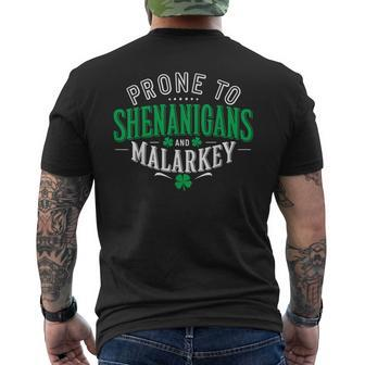 Prone To Shenanigans & Malarkey Fun St Patrick's Day Men's T-shirt Back Print | Mazezy AU