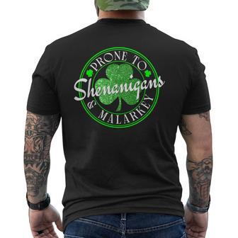 Prone To Shenanigans And Malarkey St Patrick's Day Men's T-shirt Back Print | Mazezy CA