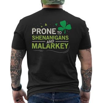 Prone To Shenanigans And Malarkey Ireland Leprechaun Irish Men's T-shirt Back Print - Monsterry