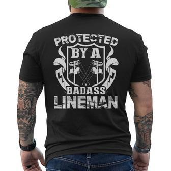 Protected By A Badass Lineman Men's T-shirt Back Print | Mazezy