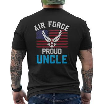 Proud Air Force Uncle American Flag Veteran Mens Back Print T-shirt | Mazezy