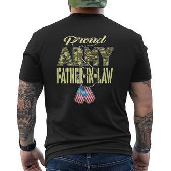 Proud Army Father-In-Law Us Flag Dog Tag Military Dad-In-Law Mens Back Print T-shirt | Mazezy