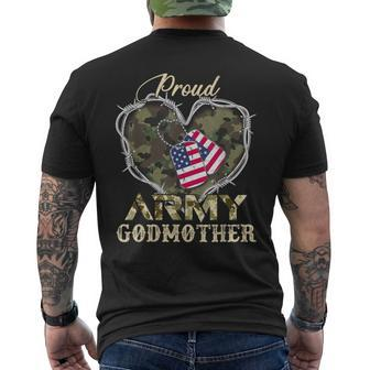 Proud Army Godmother With Heart American Flag For Veteran Men's T-shirt Back Print - Monsterry