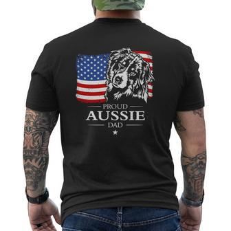 Proud Aussie Shepherd Dad American Flag Patriotic Dog Mens Back Print T-shirt | Mazezy