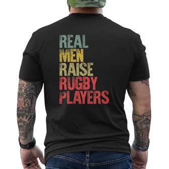 Proud Dad Real Men Raise Rugby Players Mens Back Print T-shirt | Mazezy