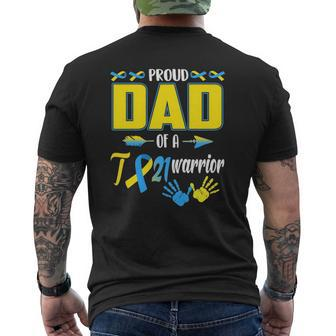Proud Dad Of A T21 Warrior Down Syndrome Awareness Family Mens Back Print T-shirt | Mazezy