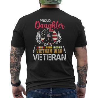 Proud Daughter Vietnam War Veteran American Flag Military Mens Back Print T-shirt | Mazezy