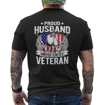 Proud Husband Of A Us Veteran Dog Tags Military Spouse Mens Back Print T-shirt | Mazezy
