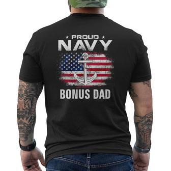 Proud Navy Bonus Dad With American Flag For Veteran Mens Back Print T-shirt | Mazezy