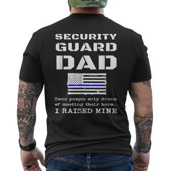 Proud Security Guard Dad Father Thin Blue Line American Flag Men's T-shirt Back Print - Monsterry DE