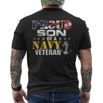 Proud Son Of A Navy Veteran American Flag Military Men's T-shirt Back Print - Monsterry CA