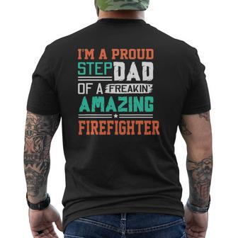 Proud Stepdad Of A Freakin Awesome Firefighter Stepfather Mens Back Print T-shirt | Mazezy UK