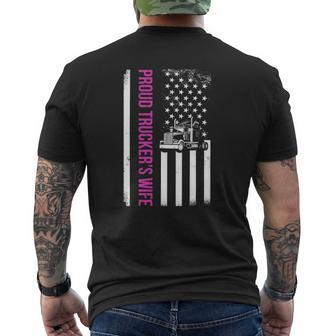 Proud Trucker's Wife Semi Trailer American Flag Trucker Mens Back Print T-shirt | Mazezy