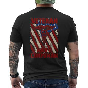 Proud Us Navy Corpsman Veteran Flag Vintage Men's T-shirt Back Print - Monsterry