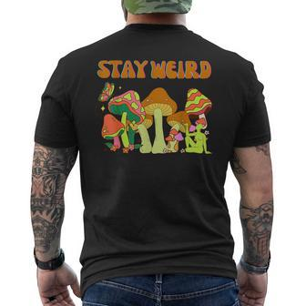 Psychedelic Magic Mushrooms Retro Vintage Stay Weird Men's T-shirt Back Print | Mazezy