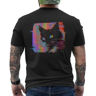 Psychedelic Weirdcore Cat Vaporwave Aesthetic Grunge Punk Men's T-shirt Back Print - Seseable