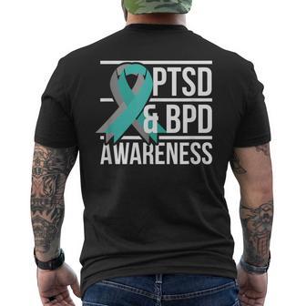 Ptsd & Bpd Awareness Teal And Grey Ribbon Men's T-shirt Back Print - Monsterry